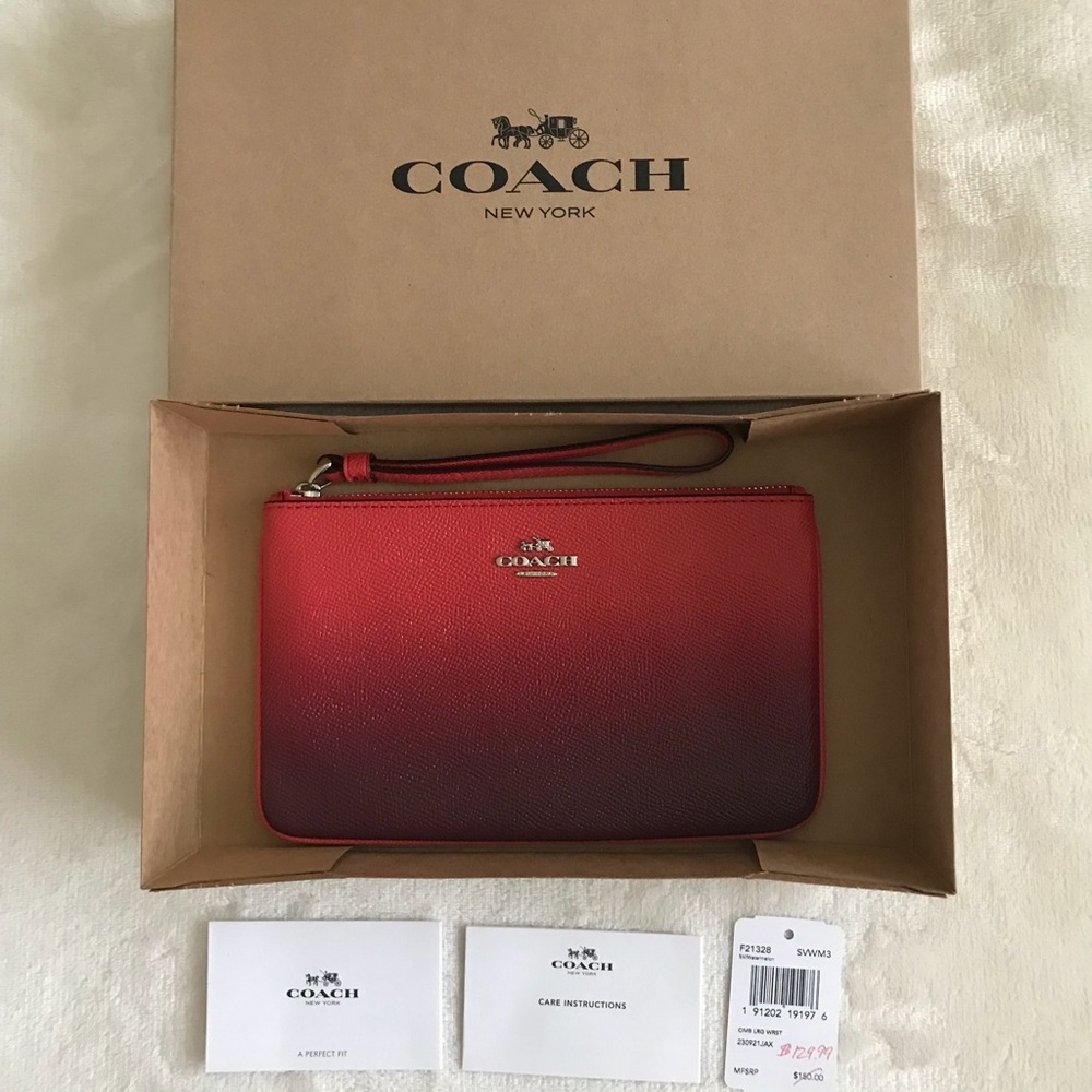 Coach ombre red wristlet wallet clutch leather